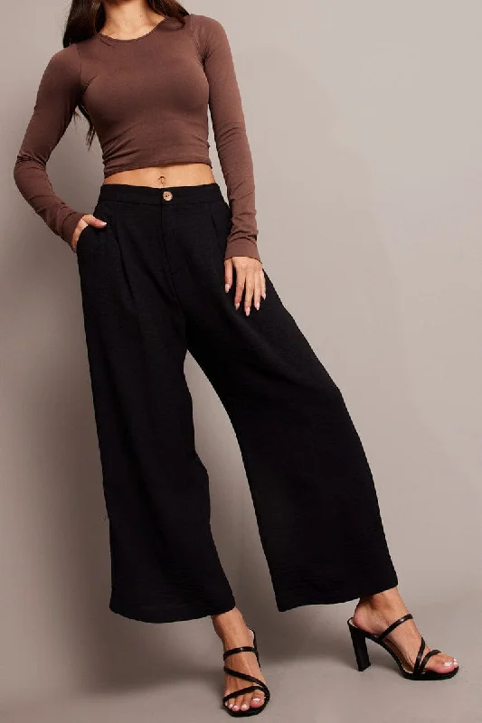 Black Wide Leg Pants Cropped Elegant Silk Pants