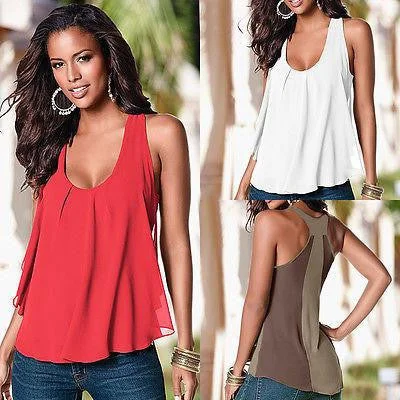 Women's Chiffon Sleeveless Blouse Ladies Loose Casual Vest Tank Tops flexible tank top