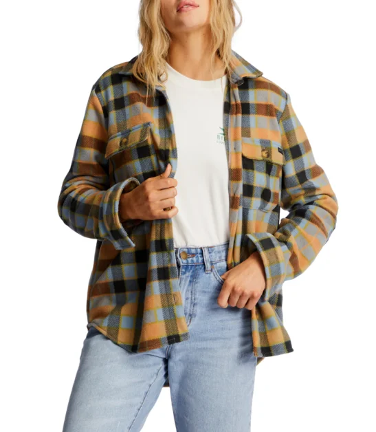 Billabong Womens Forge Fleece Button Up Flannel Shirt Jacket Appliqued Jacket Beaded Jacket Sequined Jacket