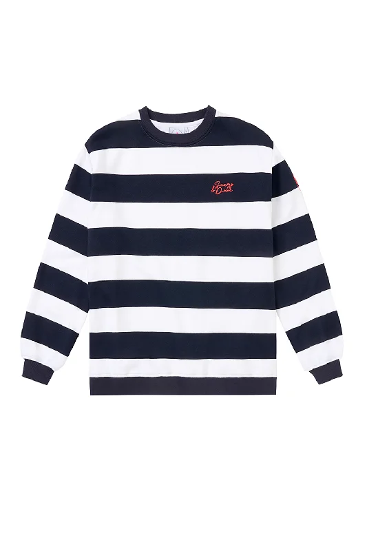Navy with White Stripe Oversized Sweatshirt Hoodie with V-Neck Classic Versatile