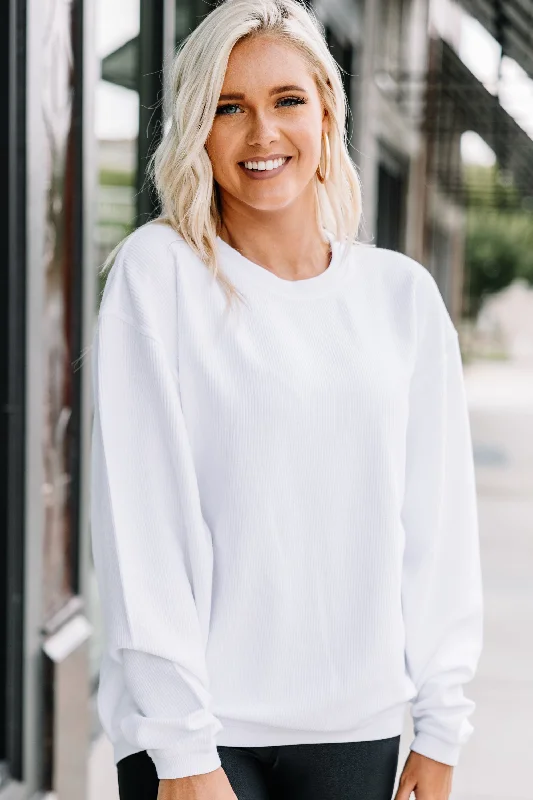 You're So Classic White Corded Sweatshirt Hoodie with Mesh Breathable Sporty