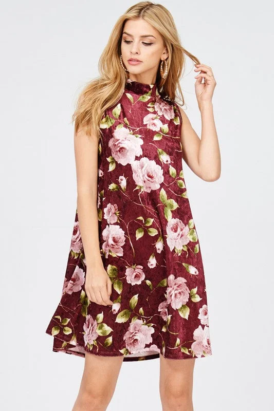 Velvet Mock Neck Dress Tunics Stylish elegant