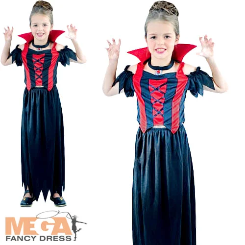 Girls Vampire Halloween Fancy Dress Costume Crew Neckline Sporty