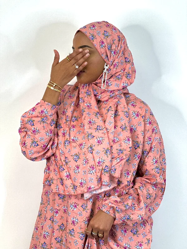 Coral pink floral one piece islamic prayer dress Tunics Prom sequined