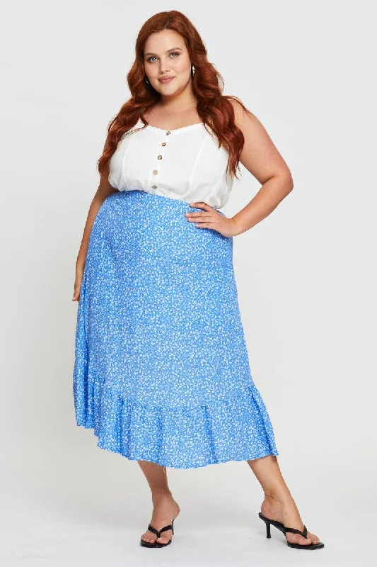 Floral Print Midi Skirt Elastic Waist tulle skirt dreamy