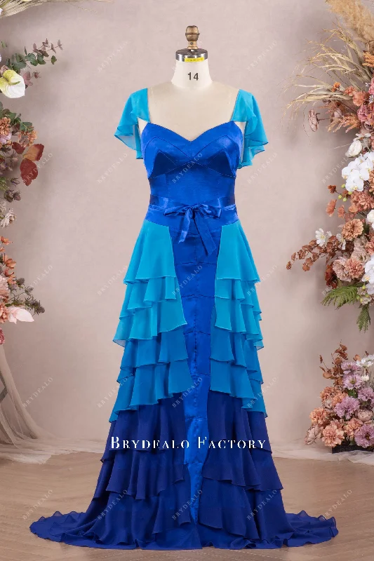 Ombre Royal Blue Tiered Chiffon Prom Formal Dress Tunics Practical easy-care