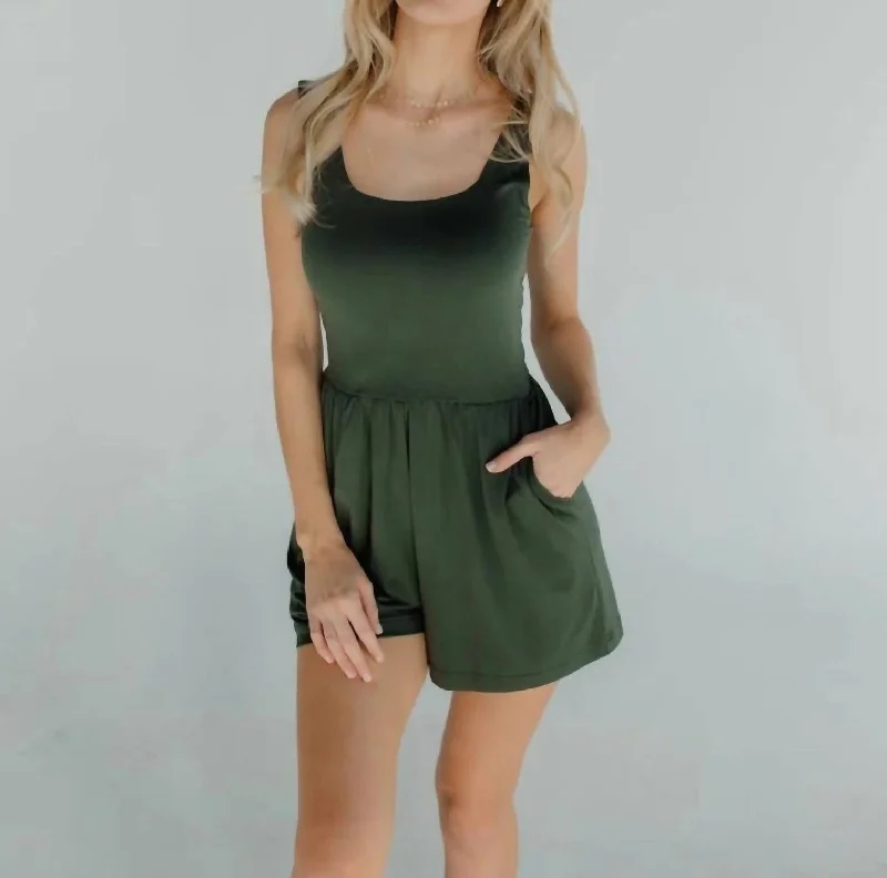 Camila Tank Romper In Green flowy tank top