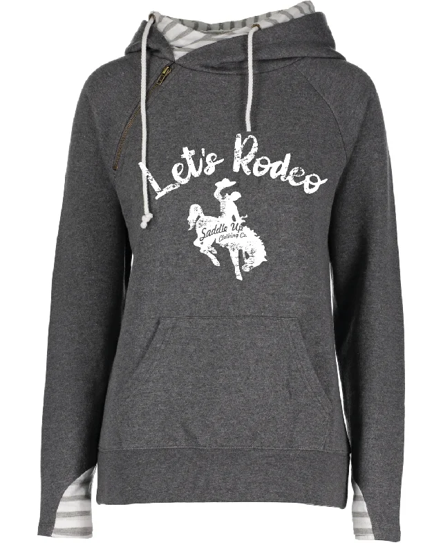 LET'S RODEO DOUBLE LINED FASHION HOODIE Hoodie with Front Slit Layering Stylish