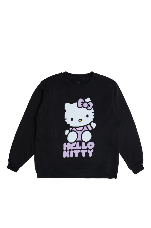 Hello Kitty Graphic Puff Print Crew Neck Sweatshirt Hoodie with Contrast Stitching Detailed Premium