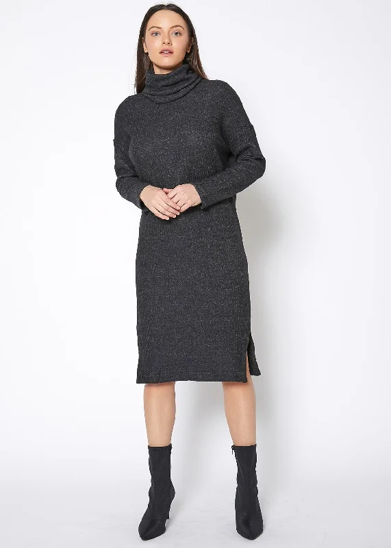 Women's Turtle Neck Midi Sweater Dress by Shop at Konus Elegant Classic Vintage