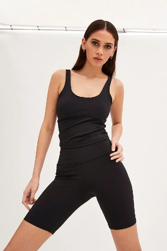 Black Tank Top Sleeveless Underseam Activewear high neck tank