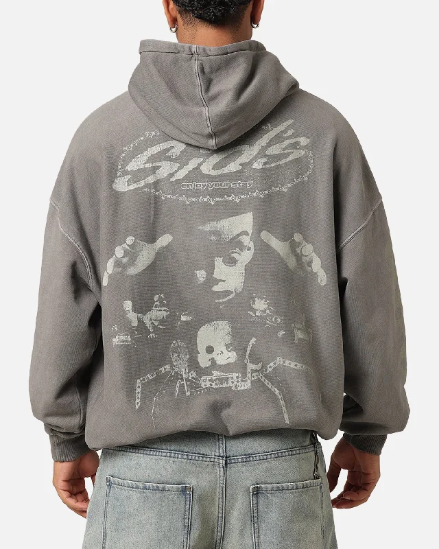 Vintage American Thrift Disney Pixar Sid Premium Hoodie Washed Charcoal Hoodie with Set-In Sleeves Structured Classic
