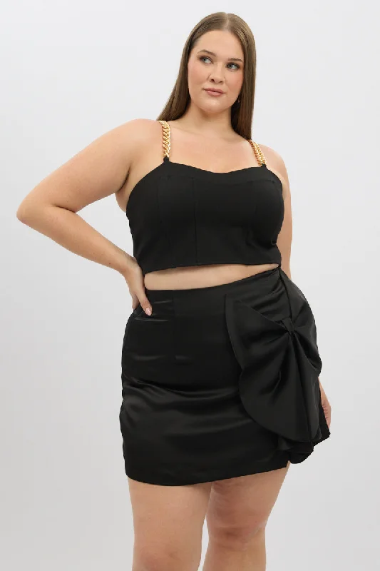 Black Bow Mini Skirt wool skirt sturdy