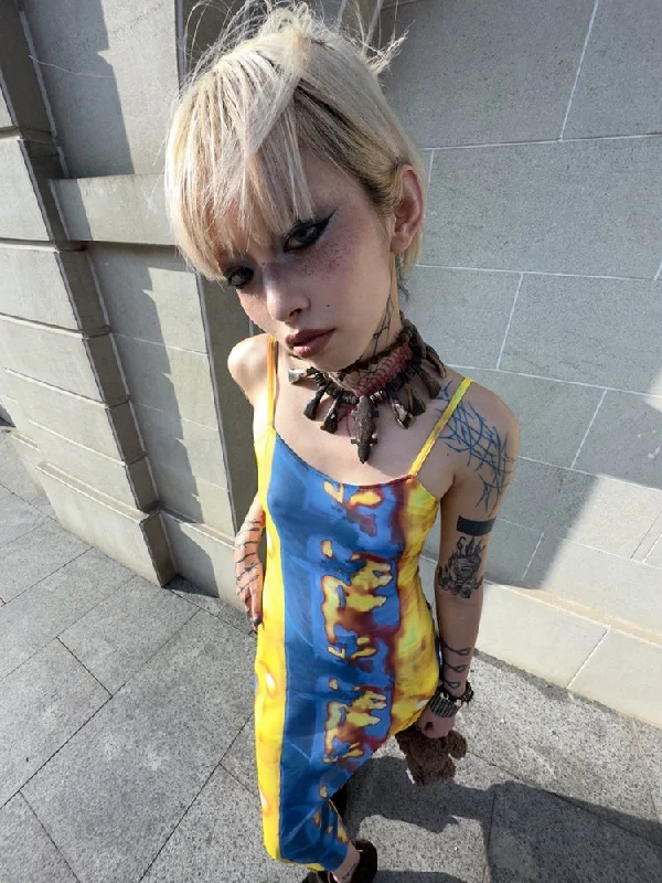 Tribal Print Mesh See-Through Sexy Backless Camisole Dress【s0000003892】 Tunics Spring floral