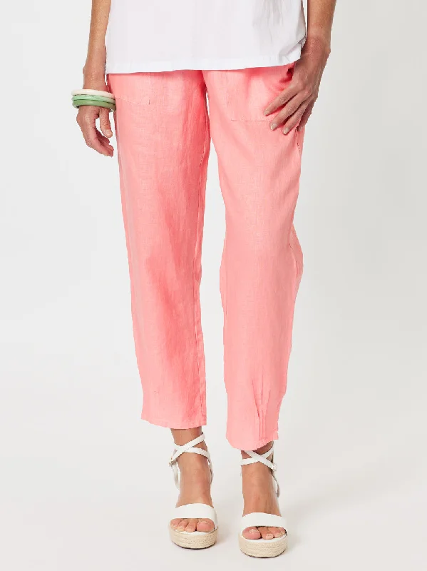 Sarah Linen Pleat Hem Pant - Coral Casual Lounge Pants
