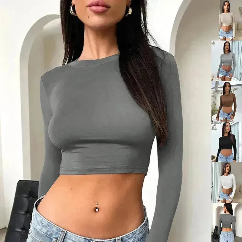 Slim Long Sleeve Crop Top Y2K Fashion Tank Top Women Clothing Casual Evening Top vintage tank top