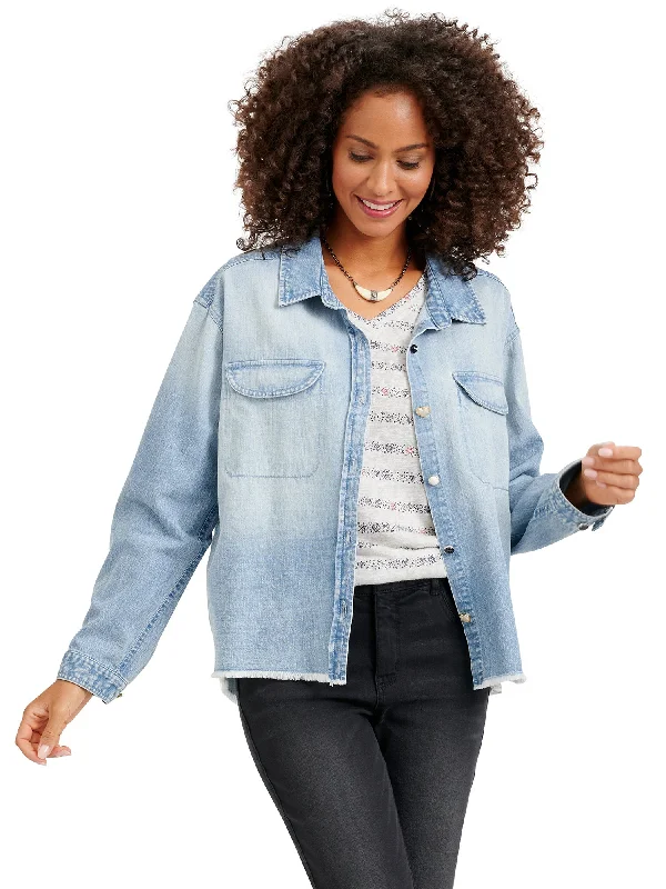 Democracy Womens Long Sleeve Denim Fray Jacket Striped Jacket Polka Dot Jacket Floral Jacket