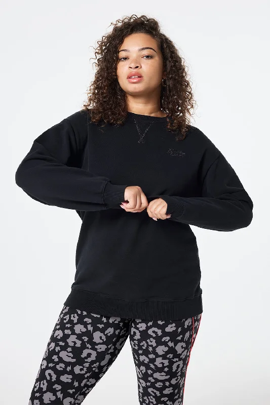 Black Longline Sweatshirt Hoodie with Pastel Soft Subtle