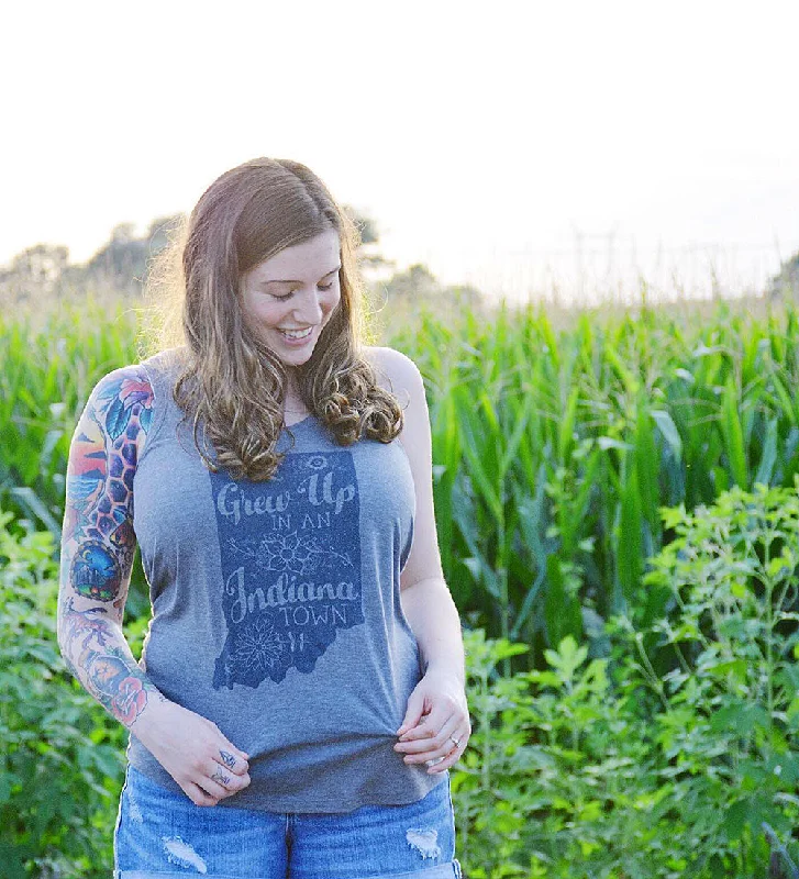 "She Grew Up In An Indiana Town" Womens Vintage Gray Racerback Tank crossback tank top