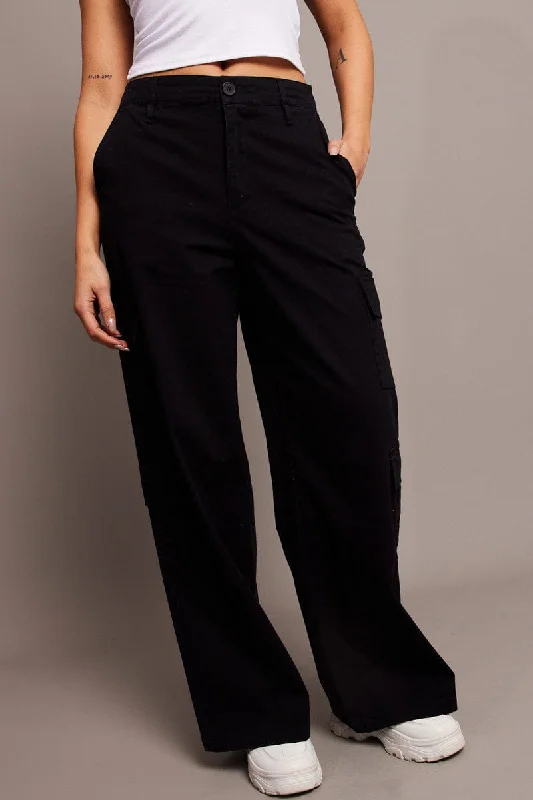 Black Cargo Pants Low Rise Sleek Black Pants