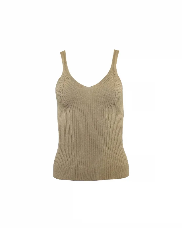 Eos Ribbed V-Tank Top In Sand sequin tank top