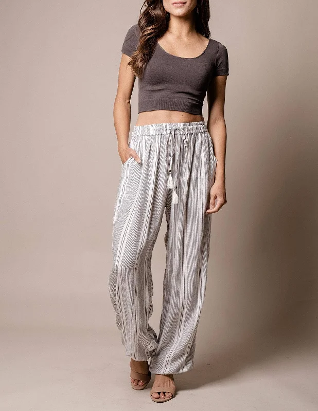 Flowy Stripe Jogger Pants - Grey Chic Black Leggings