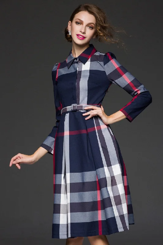 Plaid Dress W/ Belt Tunics Fleece cozy