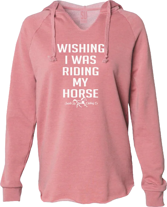 Wishing I was Riding Cozy Lightweight Hoodie Hoodie with Hem Frayed Vintage Worn