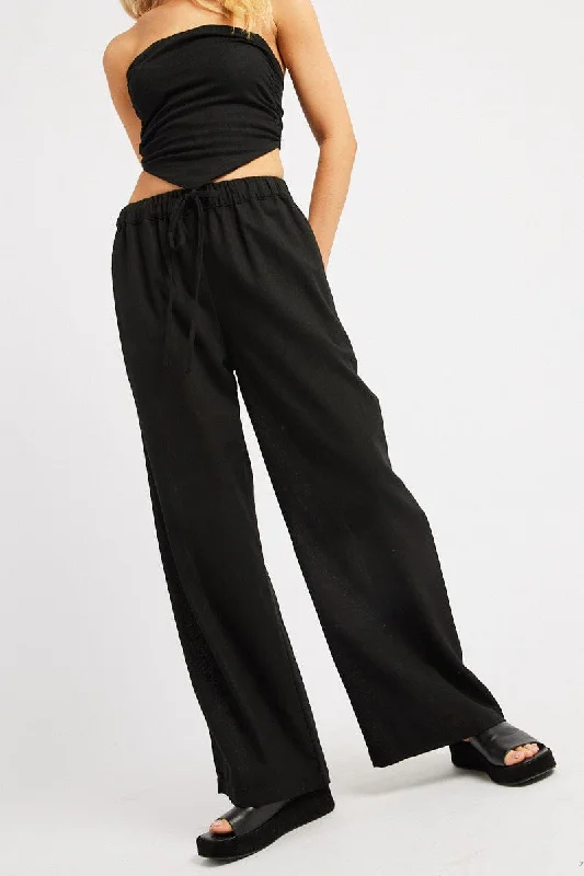 Black Wide Leg Pants Elasticated Waist High-Waist Jeans