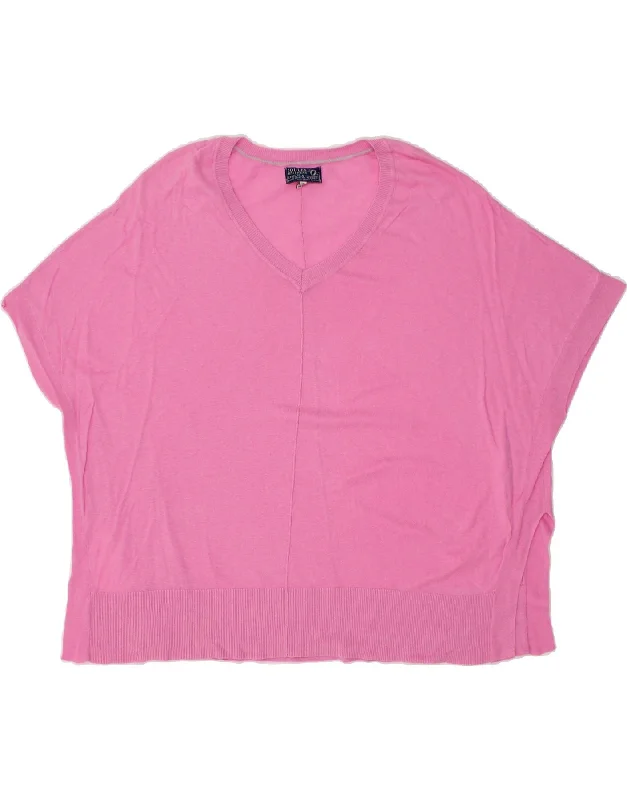 JOULES Womens Oversized V-Neck Jumper Sweater UK 14 Medium Pink High Neck Crew Neck V-Neck