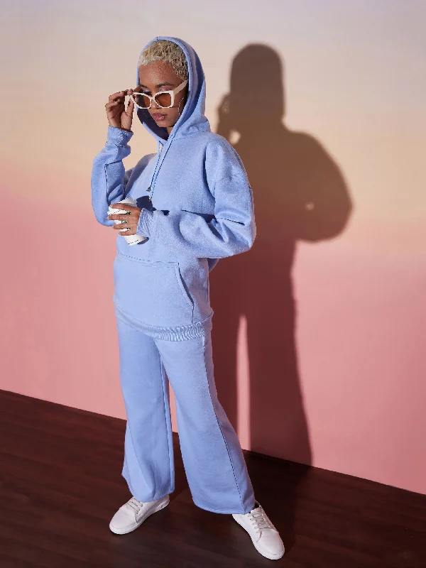 Women Aqua Blue Oversize Hooded Sweatshirt With Wide Leg Pants Hoodie with Oversized Fit Loose Comfortable