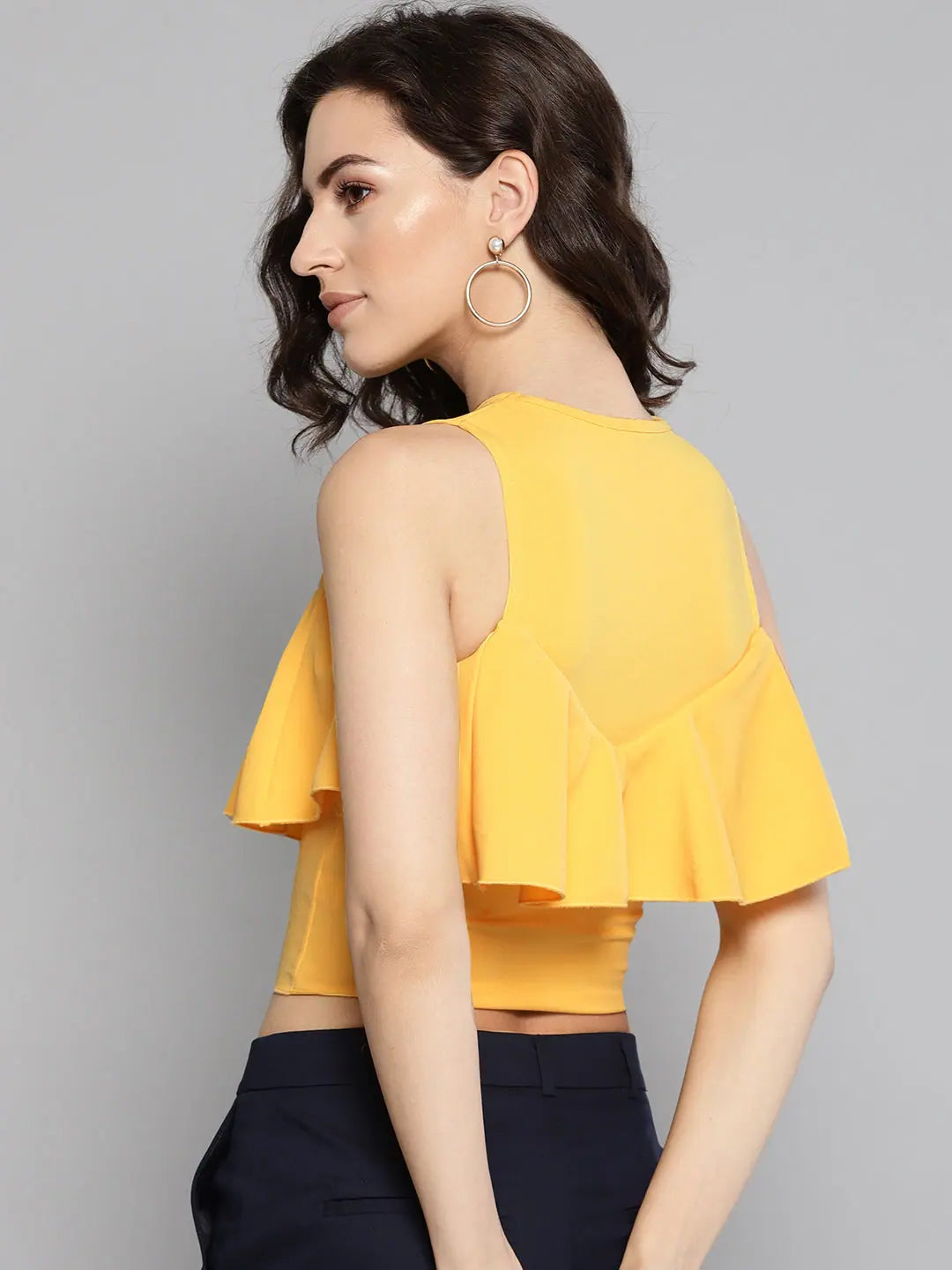 Yellow Ruffle Tank Top cold shoulder tank