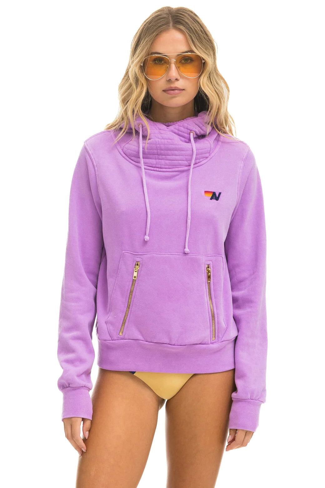 AVIATOR NATION NINJA PULLOVER HOODIE - NEON PURPLE Hoodie with Longline Fit Extended Stylish