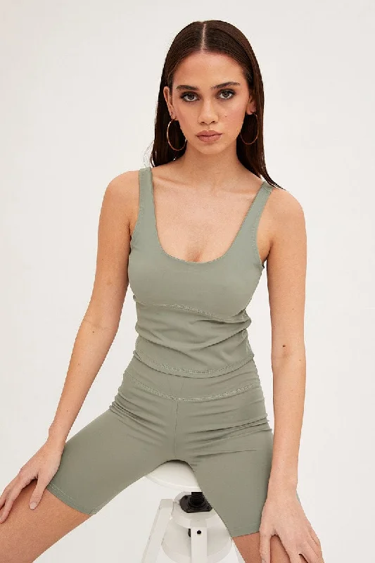 Green Tank Top Sleeveless Underseam Activewear cozy tank top