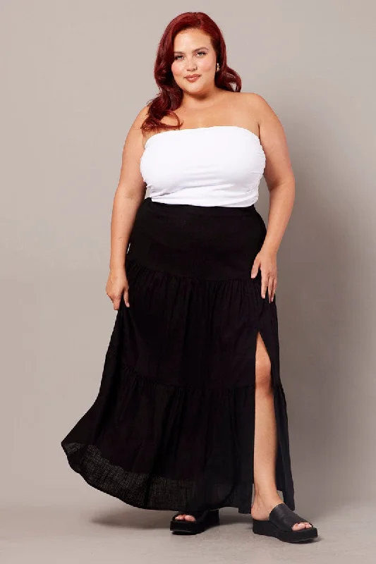 Black Maxi Skirt Linen Blend Split velvet skirt rich