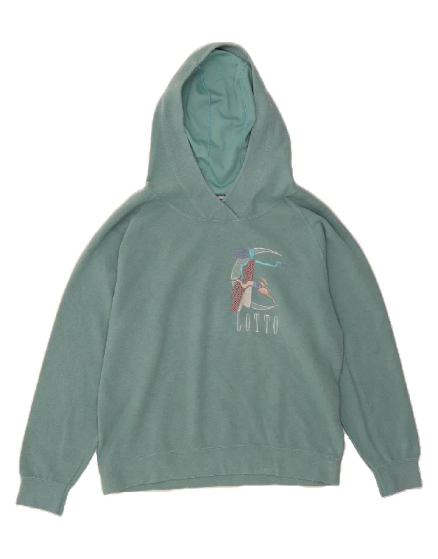 LOTTO Womens Graphic Hoodie Jumper UK 14 Medium Turquoise Polyester Hoodie with Hem Lace Feminine Delicate