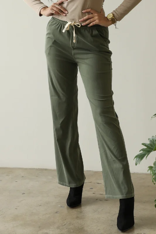 Twill Knit Pants with Drawstring and Side Pockets Comfortable Fleece Pants