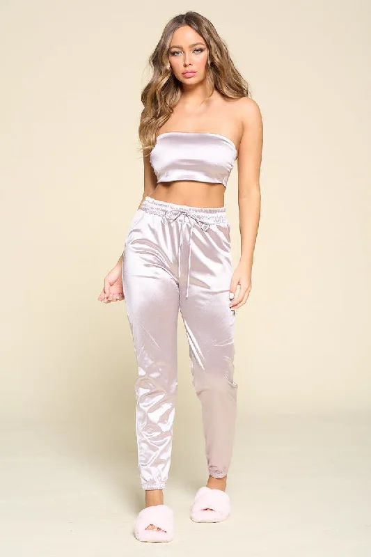 Tube Top Pant Set Lightweight Linen Pants