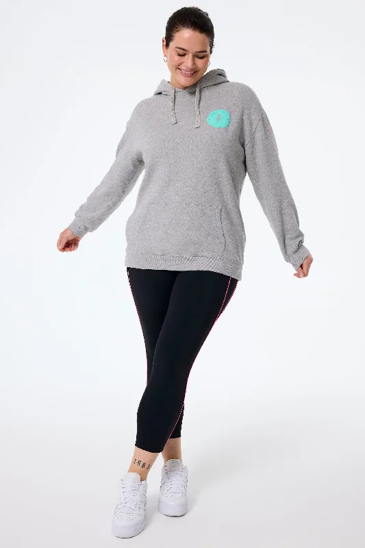 Grey Marl with Turquoise Smiley Face Longline Hoodie Hoodie with Fur Luxurious Winter