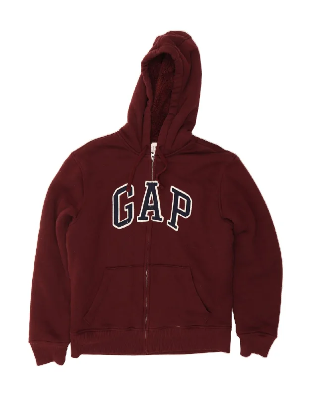 GAP Womens Graphic Zip Hoodie Sweater UK 14 Medium Maroon Polyester Hoodie with Patch Decorative Personalized