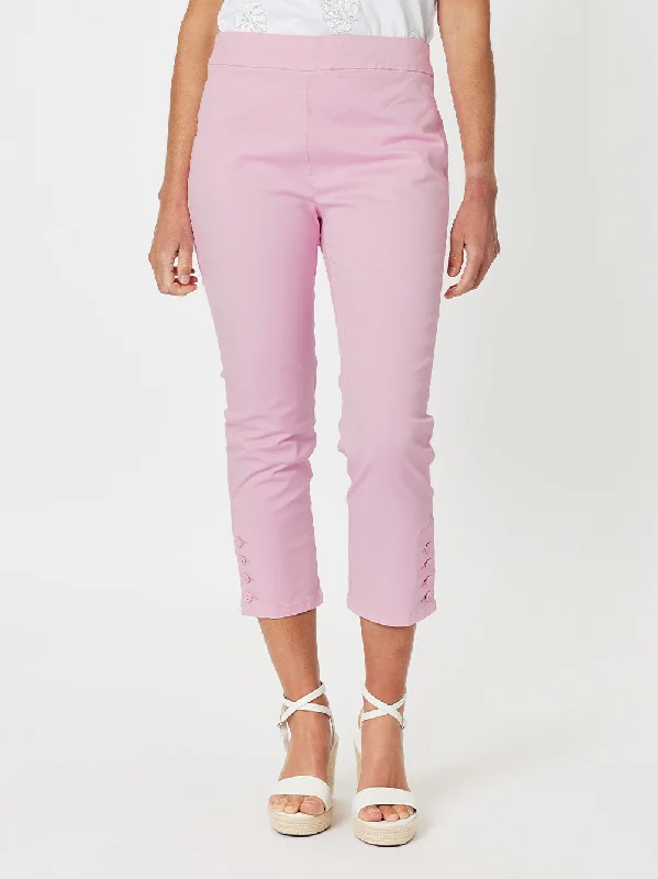 Charlie Cotton Twill Stretch Capri Pant - Pink Slim-Fit Leggings