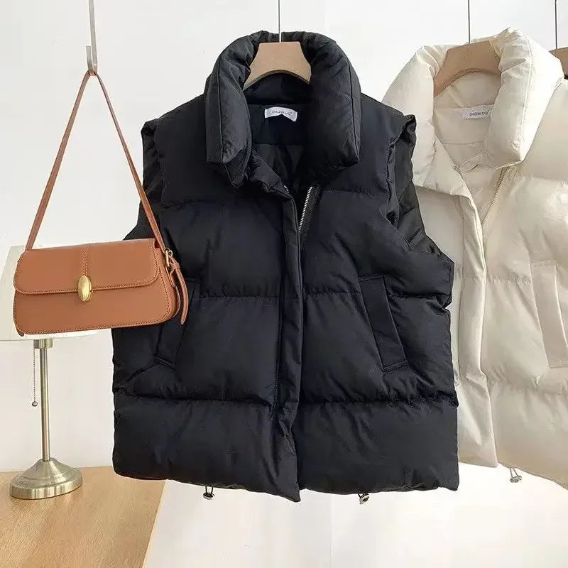 2024 White Duck Down Jacket Women Vest Autumn Winter Sleeveless Waistcoat Warm Lightweight Puffer Jacket Female Tops Outwear V-Neck Jacket Boat Neck Jacket Square Neck Jacket