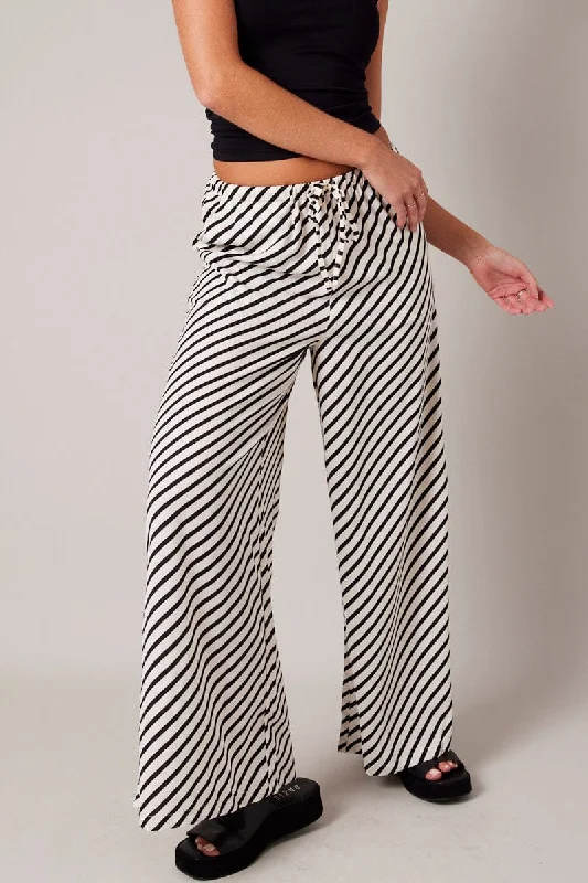 White Stripe Wide Leg Pants High Rise Formal Dress Pants