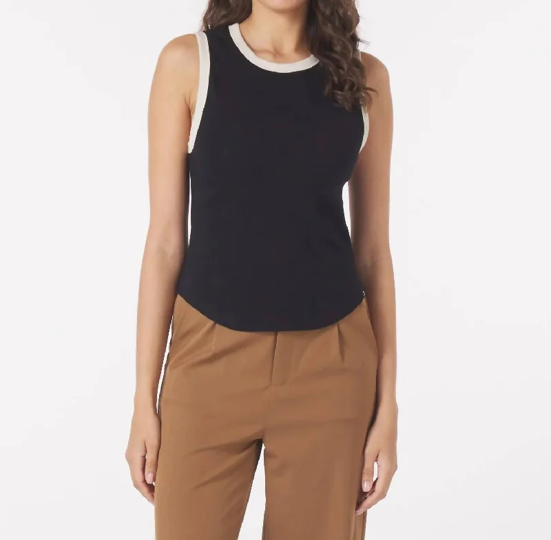 Go To Contrast Tank In Black/oatmilk/almond basic tank top