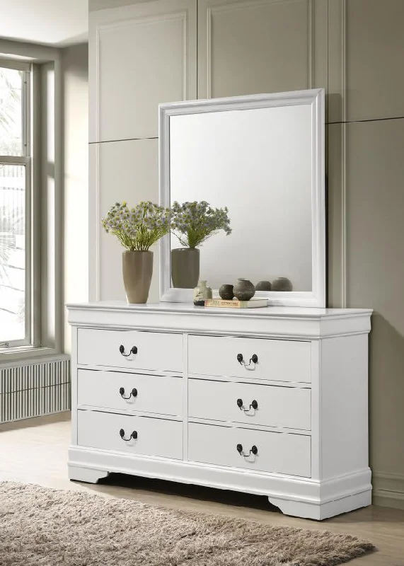 Louis Philippe - 6-Drawer Dresser And Mirror - White Tunics Sophisticated sleek