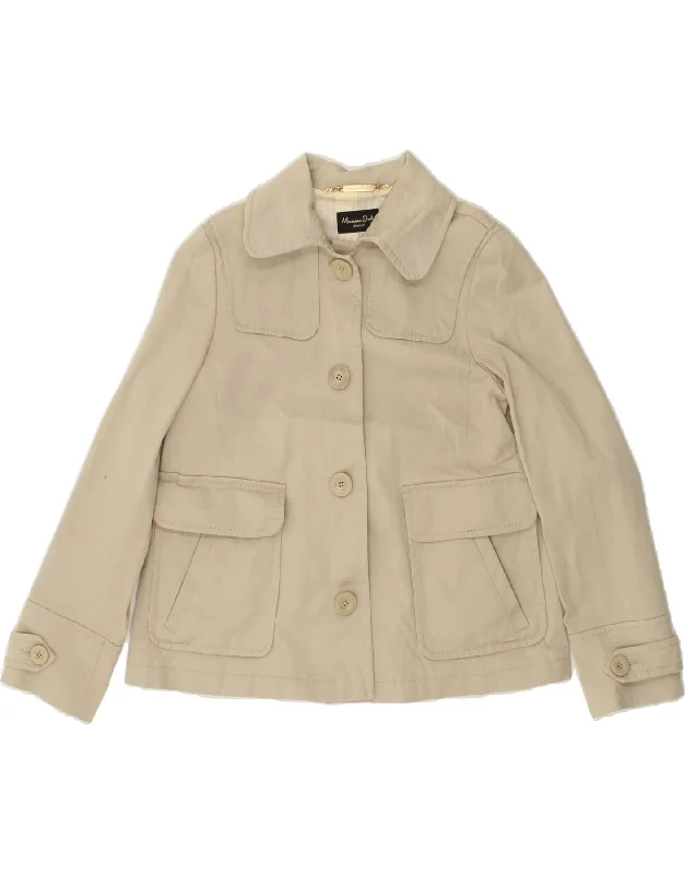 MASSIMO DUTTI Womens Utility Jacket UK 12 Medium Beige Cotton V-Neck Jacket Boat Neck Jacket Square Neck Jacket