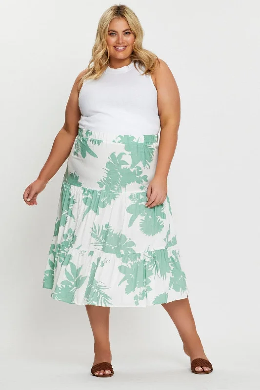 Floral Print Midi Skirt Elastic Waist velvet skirt luxury