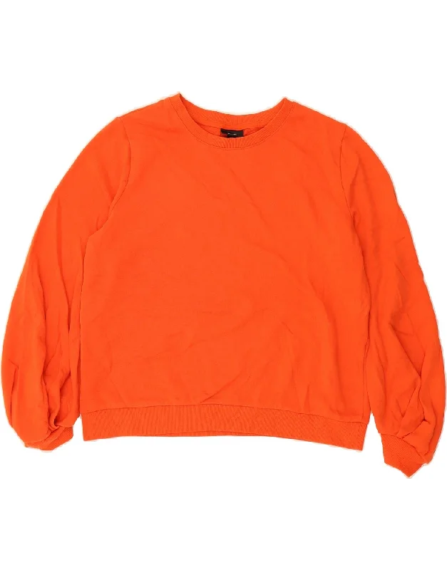 MOSSIMO Womens Crop 3/4 Sleeve Sweatshirt Jumper UK 16 Large Orange Cotton Hoodie with Drop Shoulder Relaxed Streetwear