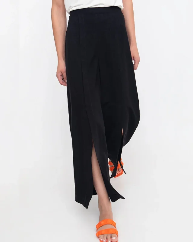 Ozai N Ku Must-Have Slit-Front Flare Pants, Black Trendy Tapered Pants