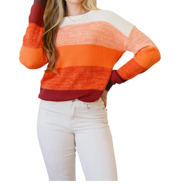 Cozy Sunset Color Block Sweater In Orange Multi Sequined Glittery Shiny